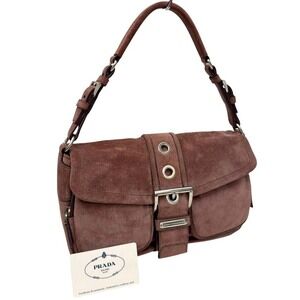 Prada Suede Handbag Russet Green